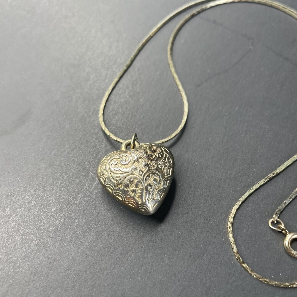Heart Pendant‎ Necklace 18" Cobra Chain Ronte Beverly Hills Silver Tone Vtg - Picture 2 of 5